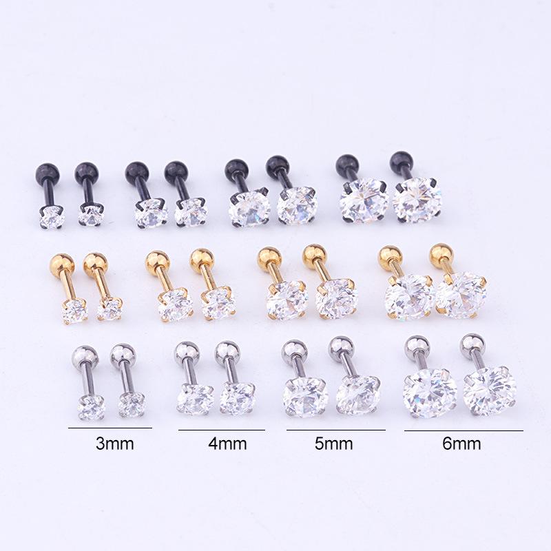 1Pc Stainless Steel Zircon Cartilage Helix Stud Earring Conch Rook Daith Lobe Ear Screw Piercing Jewelry