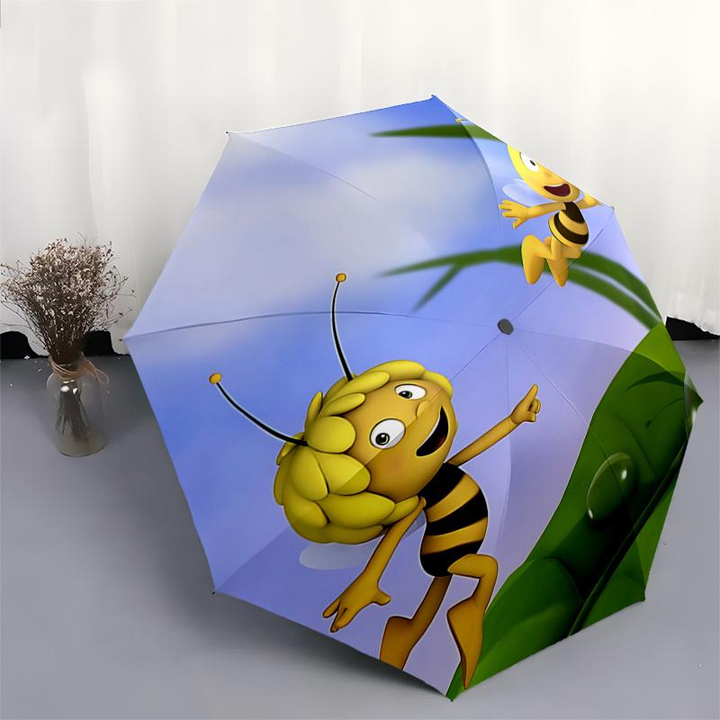 Bee Happy: Automatic Opening Folding Umbrella with 3 Fold Design, Iron Frame for Outdoor Use Perfect Gift for Fans and Travelers!0104083a