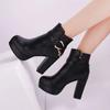 Autumn Winter Women Fashion Ankle Boots New Warm Velvet Chunky High Heels Shoes Snow Boots Comfort Soft Leather Cotton Shoes