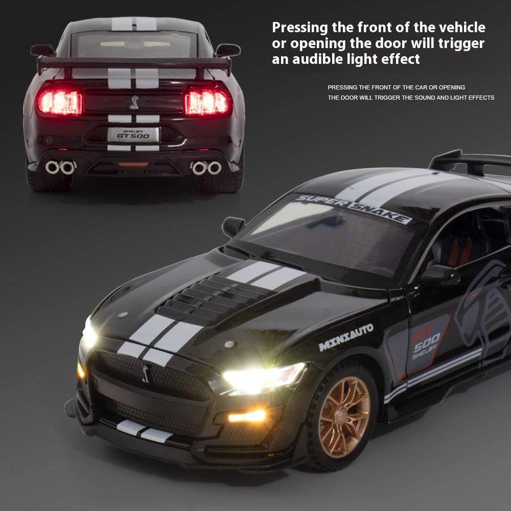With Display Base 1/32 Alloy Die-cast Mustang Automobile GT500 Car Model Simulation Sound and Light Children's Toy Car Boy Gift Christmas Gift