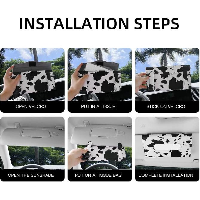 Cow Print Car Accessories For Women, Premium Tissues Box, Tissue Holder For Truck, Universal Napkin Dispenser For SUV, Car Tissue Box With Napk