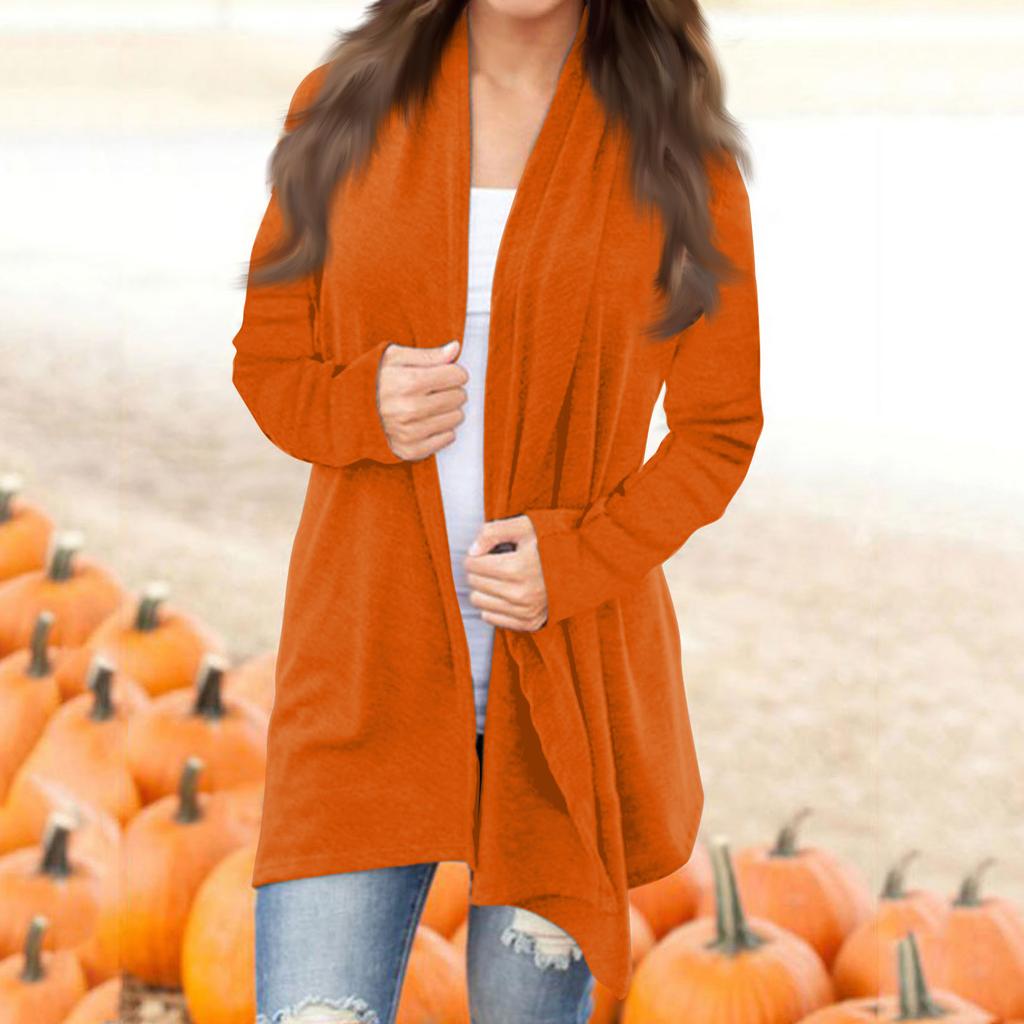 Женская модная повседневная однотонная куртка-кардиган средней длины с длинными рукавами