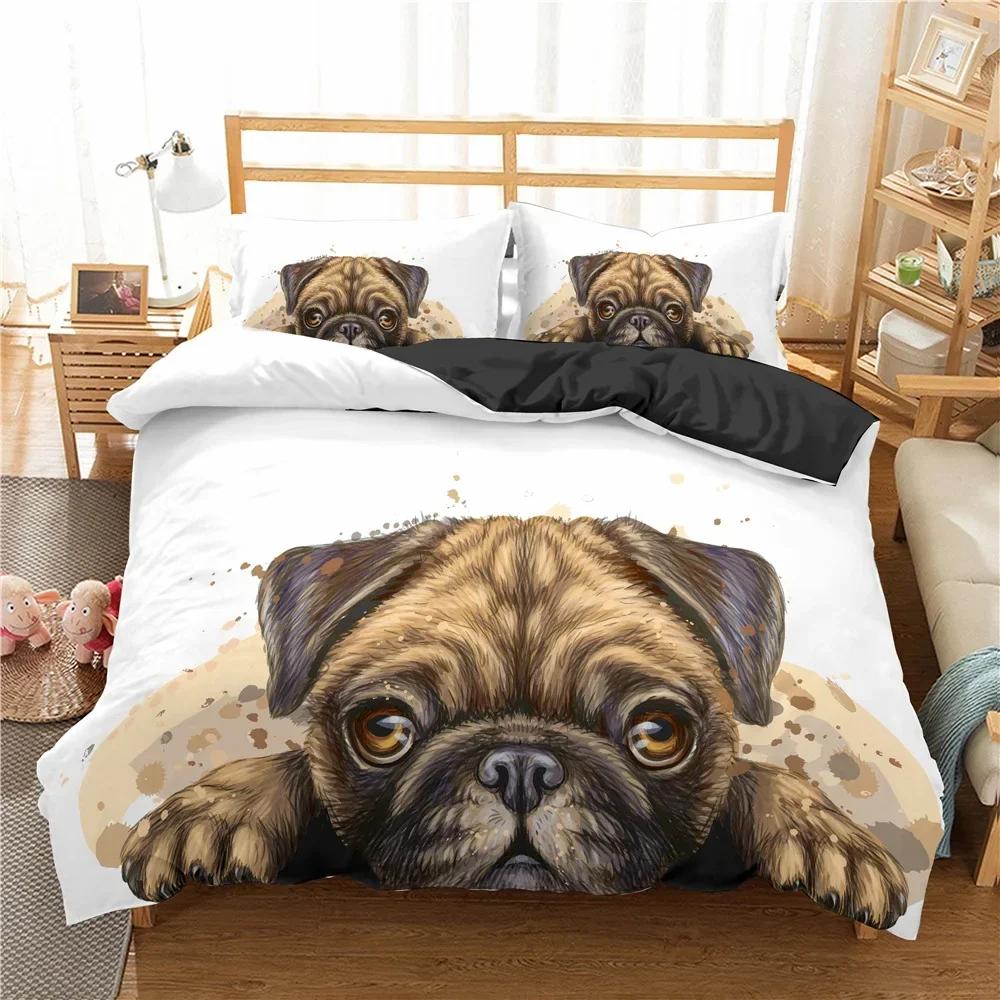 Luxury New 3D Print Cute Animal Bedding Set Cartoon Pug Dog Duvet Cover Sets King Twin Single Size Polyester Quilt Cover