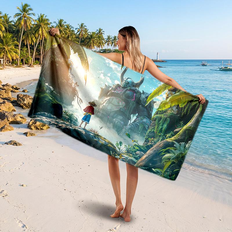 One Piece Printed Swim Towel, Portable Water Absorbent Towel for Beach Camping Daily Bathroom Use