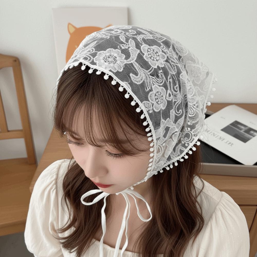 Floral Lace Hair Scarf White Triangle Scarf Countryside Headscarf Women Accessories