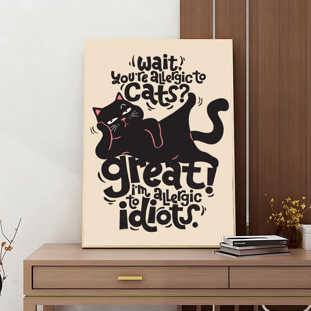 1PC Black Funny Cats Rule The World Print Poster Paper Waterproof HD Sticker Bedroom Entrance Home Living Room Bar Wall Decor