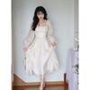 Vintage Fairy Chiffon Long Dress Women White Elegant French Party Midi Dress Puff Sleeve Casual Women's Clothing