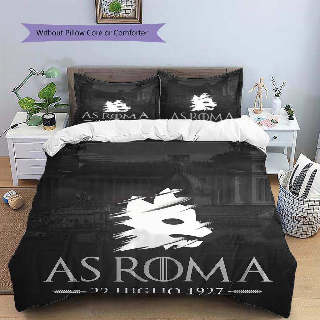 AS Roma with Colosseum Background Pattern Bedding Quilt Set Home Decoration Gift (1 * duvet cover + 2 * pillowcase without core)