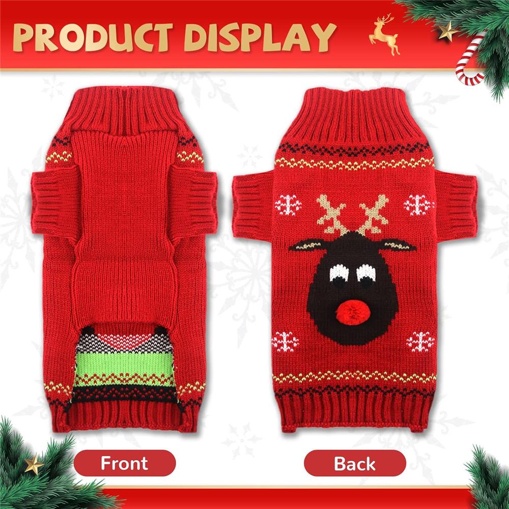 Red Nose Sweater Pet Holiday Costume Cat Sweater Dog Sweater Winter Costume Fall/Winter Dog Costume (Red Nose)
