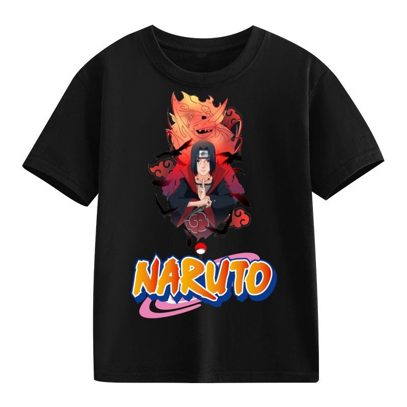 Детская футболка Наруто Узумаки Учиха Саске Хатаке Какаши Печать с персонажами аниме Хлопок Короткий рукав Мальчики Девочки Свободные Круглый вырез Топы