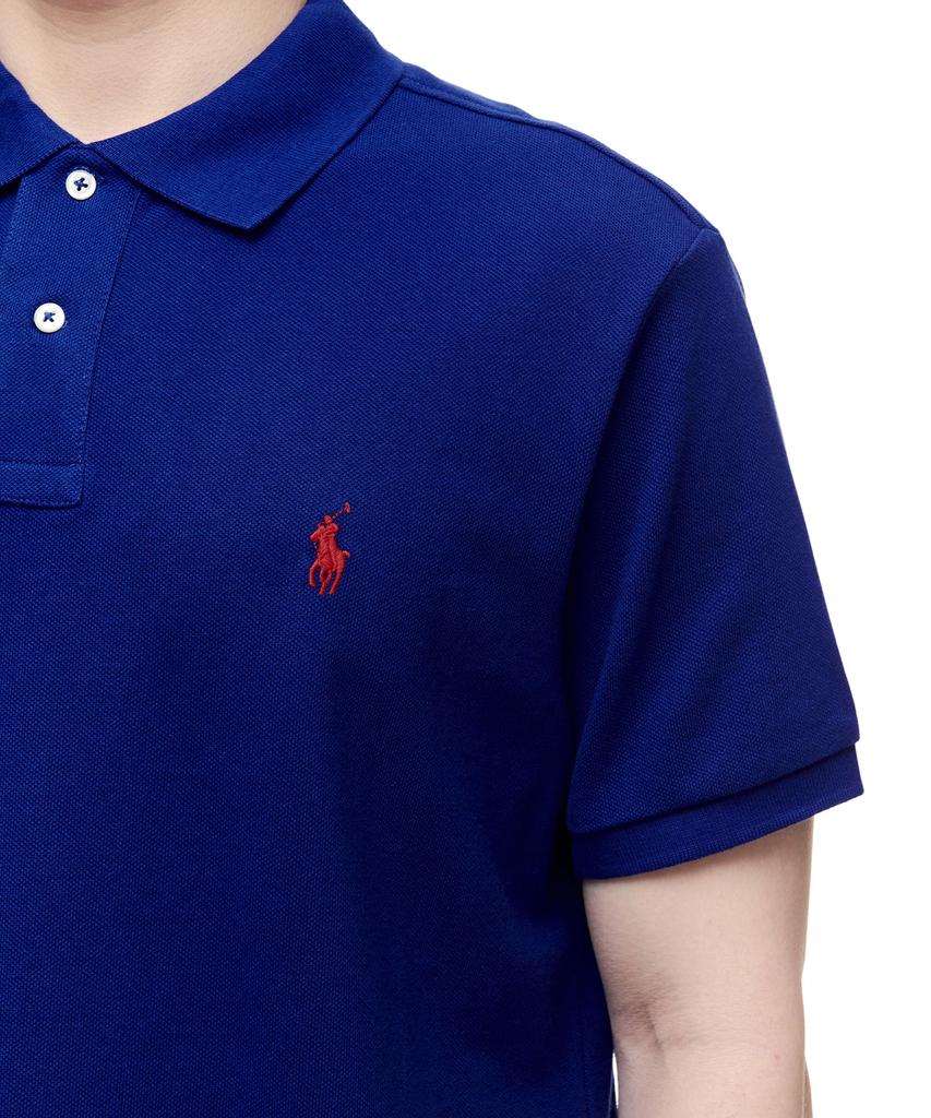 POLO RALPH LAUREN Хлопковая футболка-поло с сетчатой текстурой, приталенная, на заказ - Синяя