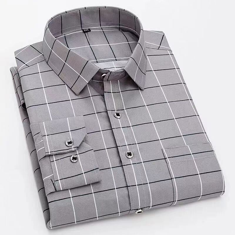 Мужские рубашки в полоску с длинным рукавом в клетку Smart Casual Business Не гладить Корейский приталенный крой Официальная сине-белая