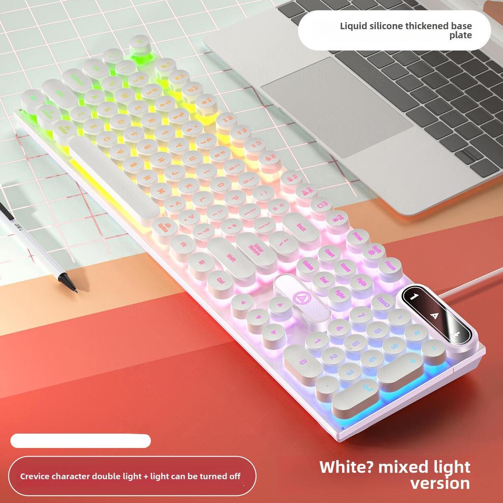 Проводная игровая клавиатура K600 с серебристой резьбой и колпачками в стиле панк