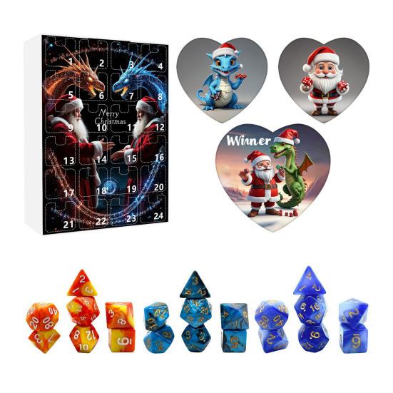 Рождественский адвент-календарь 2024, акриловые игральные кости, украшения, 24-дневный календарь обратного отсчета, набор разноцветных многогранных игральных костей
