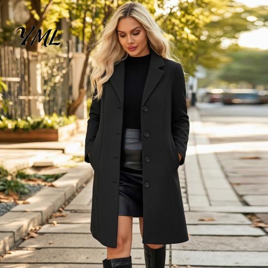 Women Casual Coat Notch Lapel Collar Long for Women, Sleeves Single Breasted Coats Blazer Jacket, Slim Fit Solid Color Outerwear Fall Winter