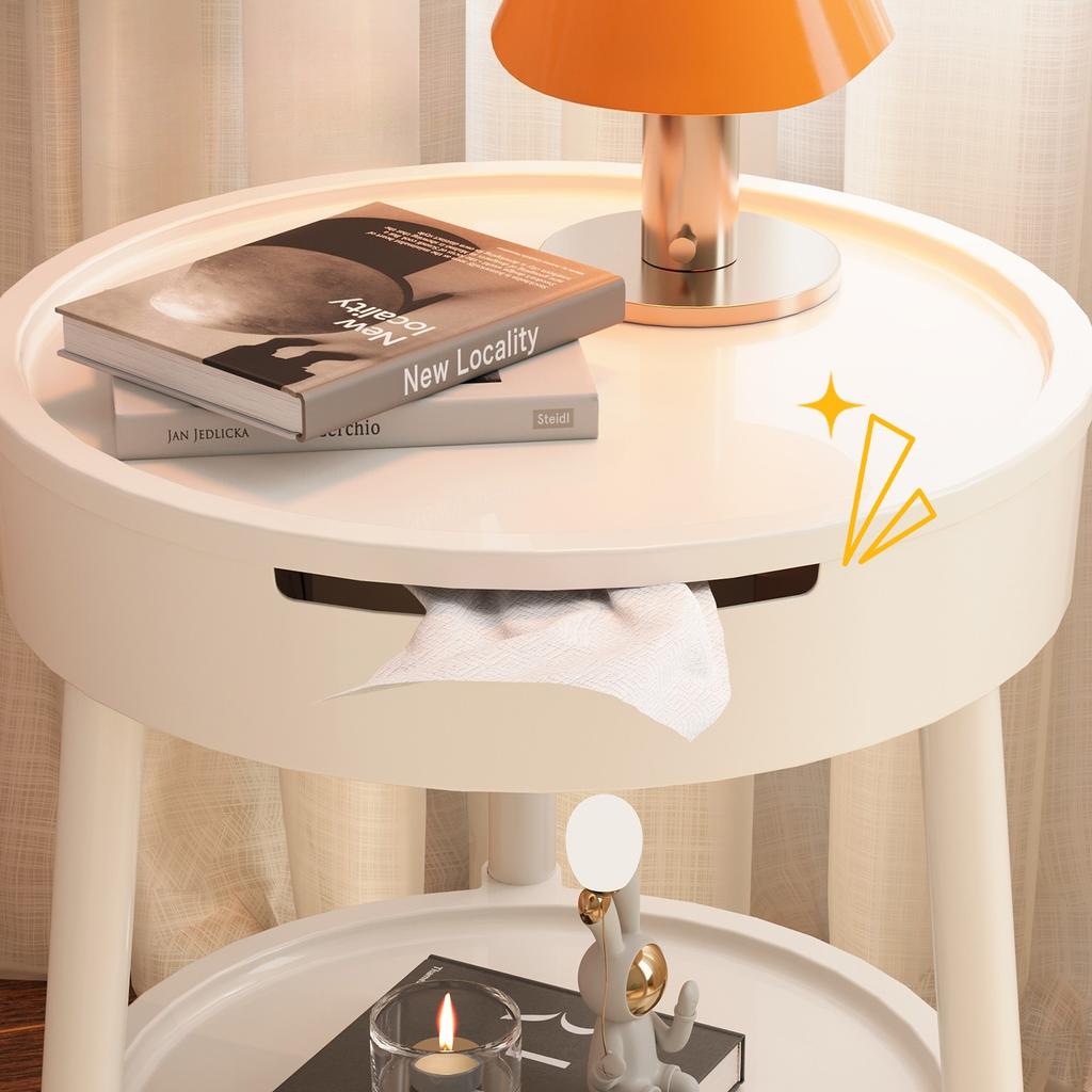 White Round Coffee Tables Creative Fashion Furniture Minimalist Nightstand Modern Bedroom Mobile Side Table Personality Design