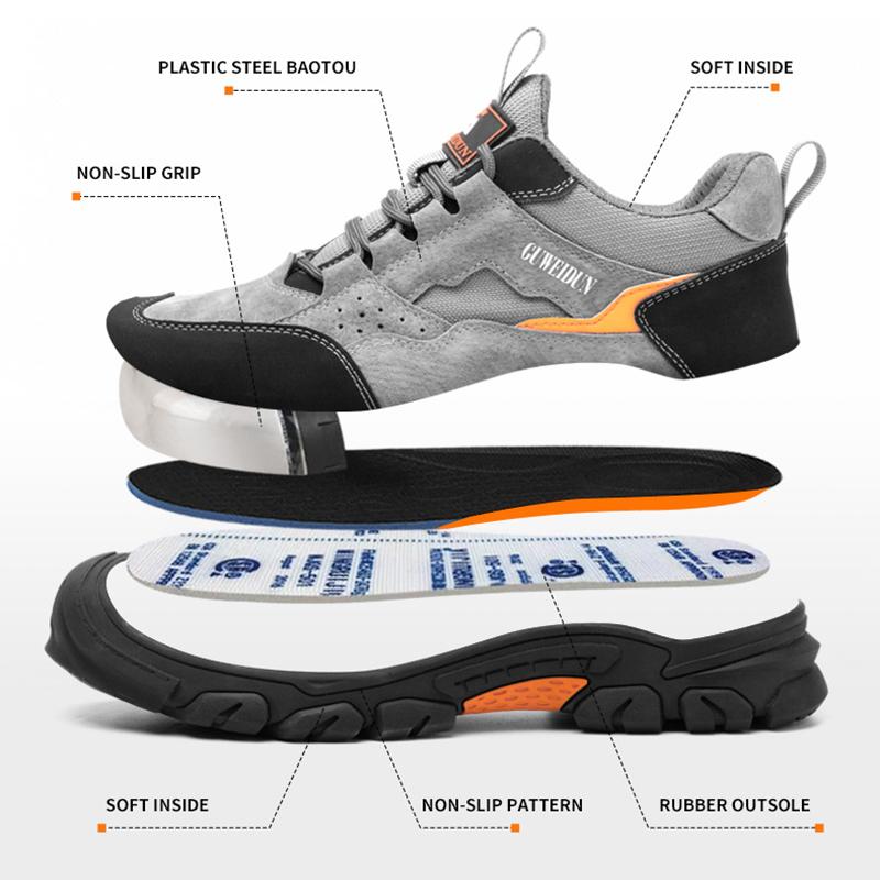 Men Safety Work Shoes Plastic Toe Safety Boots Fashion Lightweight Comfort Working Sneakers Anti-Puncture Indestructible Shoes