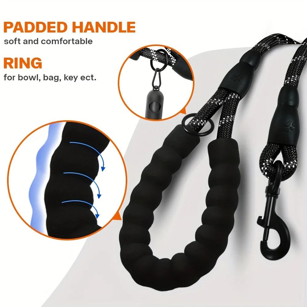 Reflective Dog Leash with Comfortable Padded Handle, Sturdy Double Pull Cord for Strong Dogs, Improves Safety and Contrast