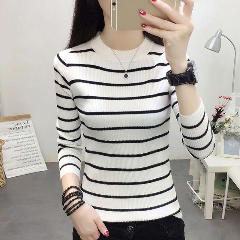Свитер, пуловер, женский осенне-зимний внутренний свитер с отложным низом, женский свитер с длинным рукавом и круглым вырезом, женский вязаный свитер