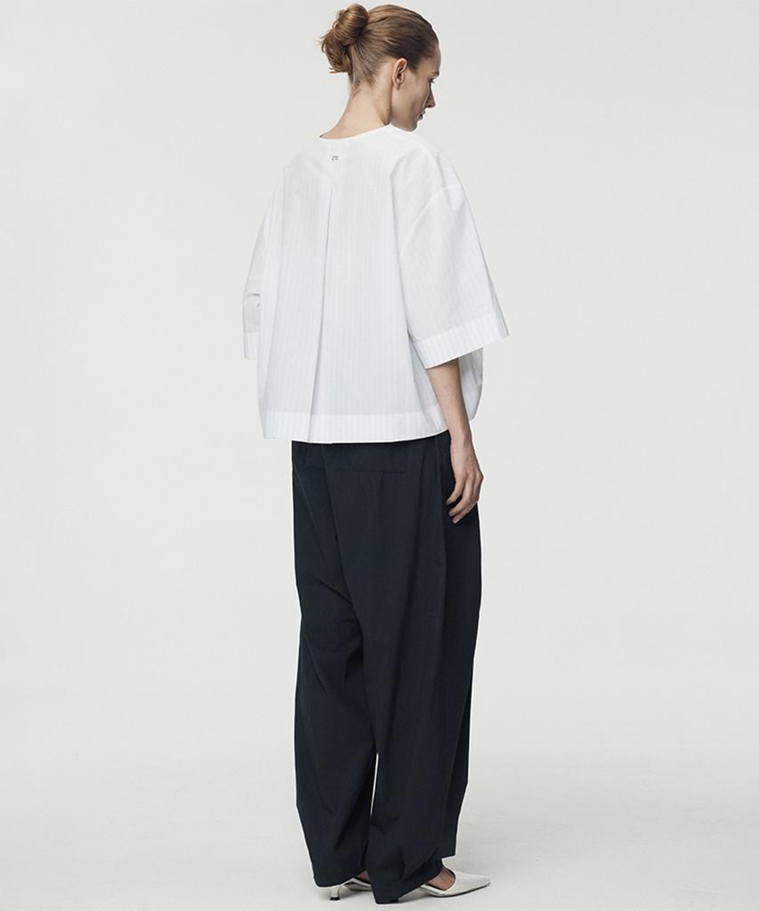 UMARMUNG Lightweight Cotton Oval Silhouette Pants_Navy