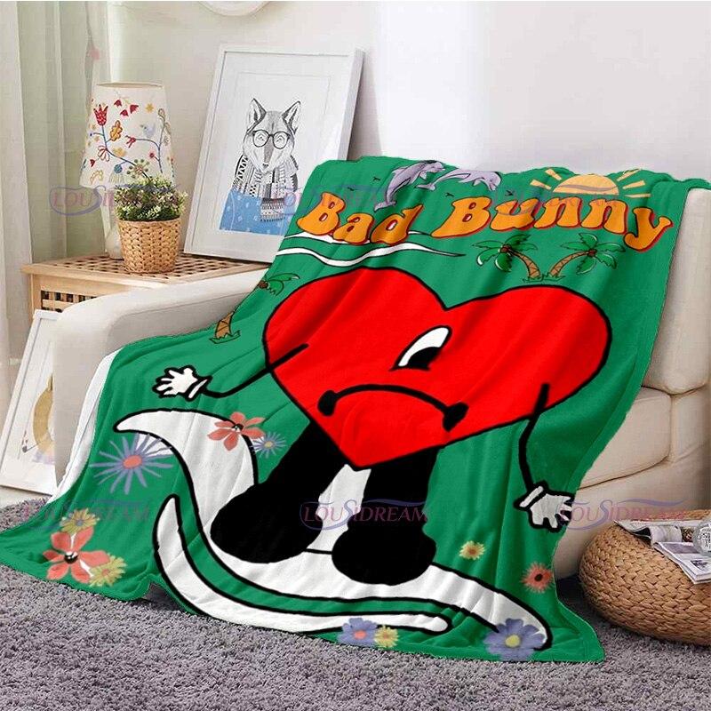 Одеяло с рисунком Bad Bunny, фланелевые одеяла, теплые плюшевые флисовые одеяла в стиле поп-латиноамериканской музыки для взрослых, диванное постельное белье, всесезонное