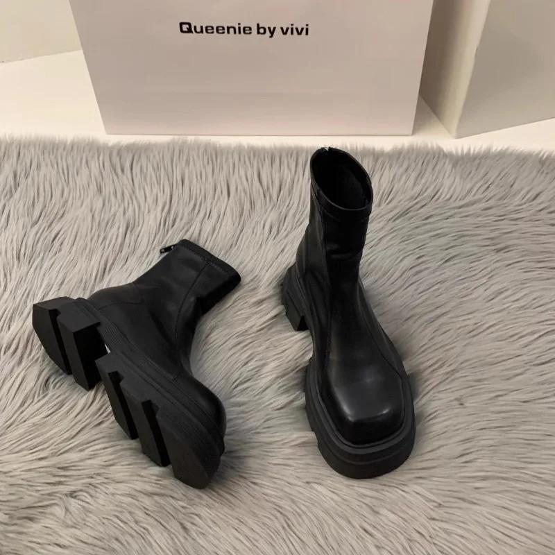 Fashion 2024New Women's Boots Fashion Leather Casual Boots Luxury Brand Chelsea Ankle Boots for Women Outdoor Platform Boot Botas Mujer