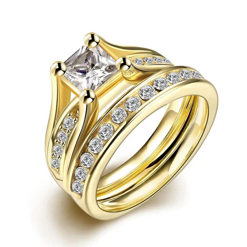 Fashion Couple Rings For Women Exquisite Rhinestones Zirconia Rings Set Simple Men Stainless Steel cz Rings Wedding Band Zircon