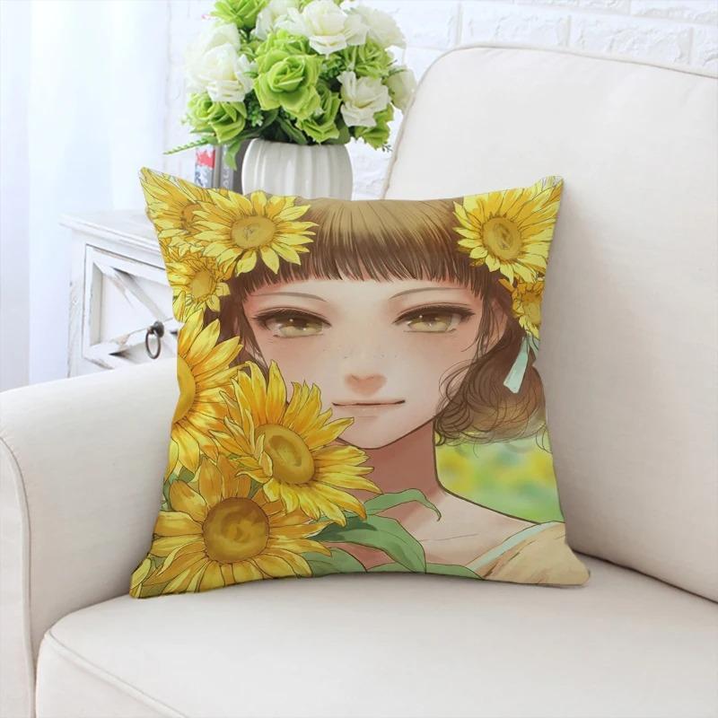Роскошный домашний декор, наволочка для автомобиля, гостиной, дивана, чехол для подушки с рисунком подсолнуха и девушки