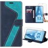 Case + 2 Tempered Glasses for Samsung Galaxy A53 5G, PU Leather Folio Protection with Built-in Stand, Fashionable "V" Design, Blue