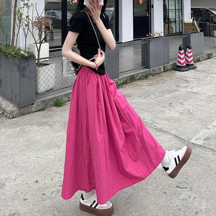 Юбка-макси Yamamoto с высокой талией и плиссировкой - Стройнящая, однотонная, универсальная, в японском повседневном летнем стиле