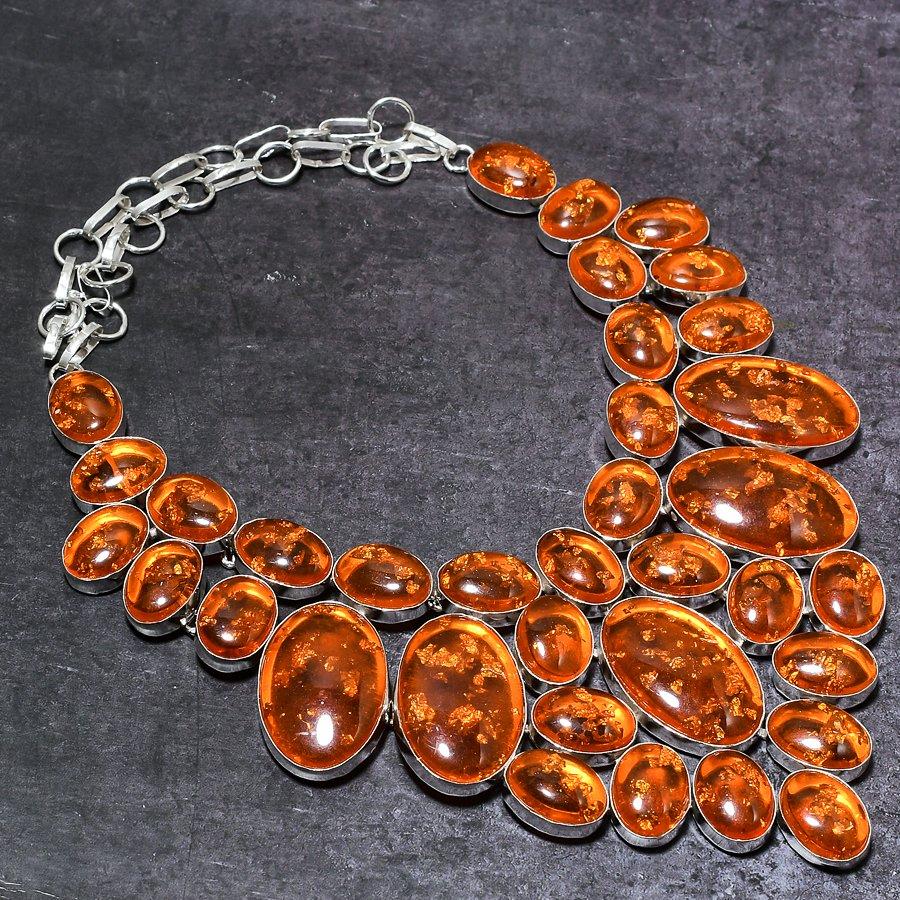 Балтийский янтарь Ручной работы Серебро 925 пробы Ювелирное изделие Ожерелье 18" D3P82