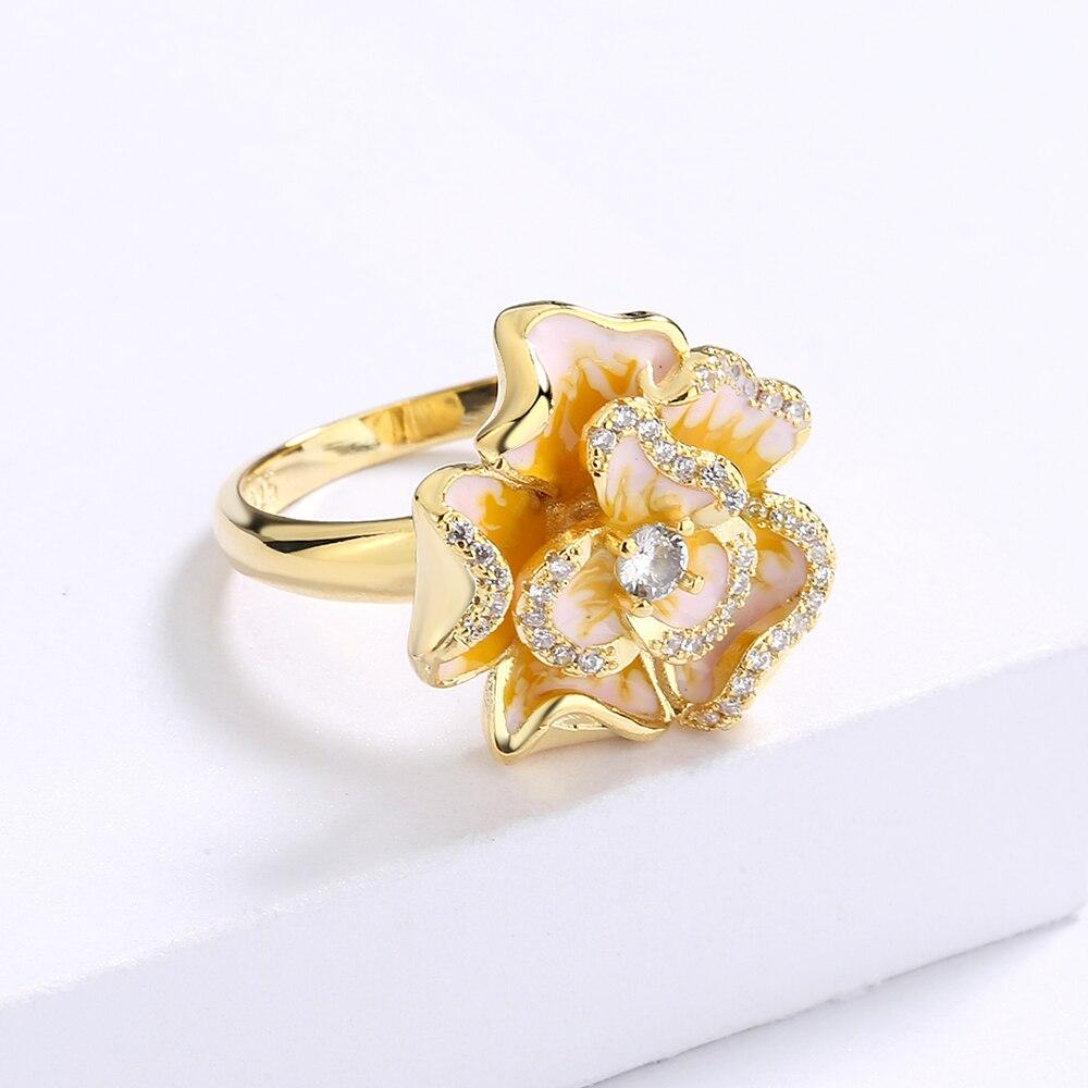 Классическое женское ювелирное кольцо с желтым цветком, женское эмалированное кольцо, модное кольцо с цветком, свадебное ювелирное изделие, подарок, эпоксидная эмаль ручной работы
