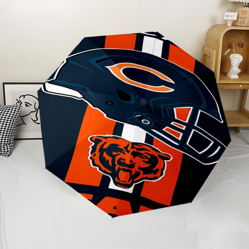 Автоматический зонт с принтом логотипа Chicago Bears, 8 ребер, железный каркас, пластиковая ручка, подходит для путешествий на открытом воздухе и на каждый день, идеальный подарок