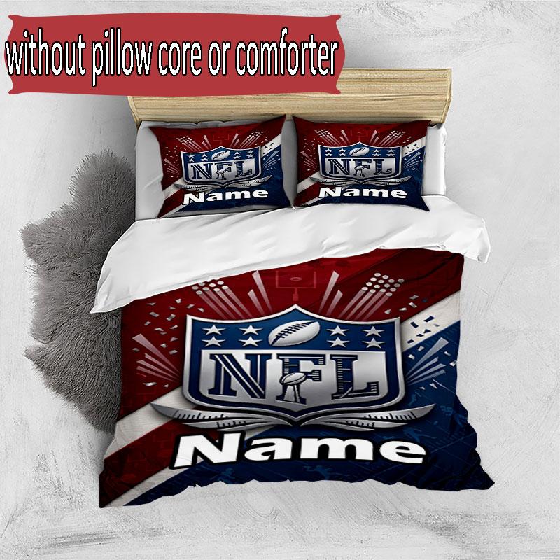 3pcs Duvet Cover Set (1*Duvet Cover + 2*Pillowcase, Without Core), Custom Name NFL Pattern Bedding Set, Home Bedroom Decor Gift