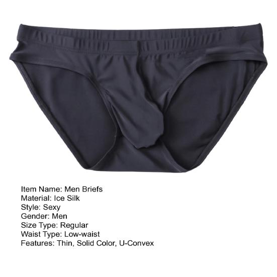 Men Briefs Low Waist U-Convex Wrap Bag Panties Solid Color Ice Silk Smooth Seamless Sexy Underwear Daily Wear