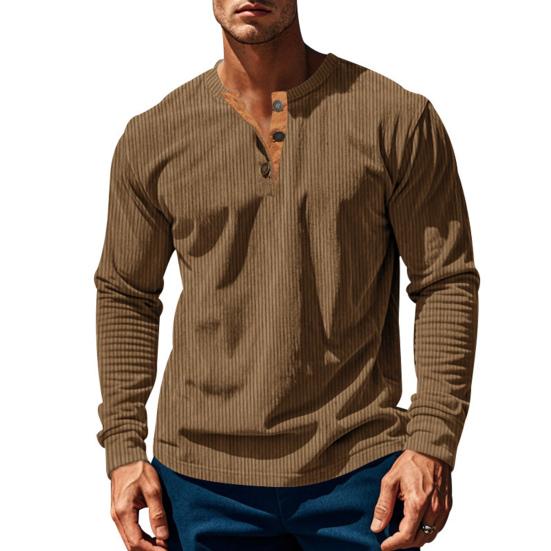 Men Long Sleeve T-Shirt Corduroy Solid Color Spring And Autumn T-Shirt Casual