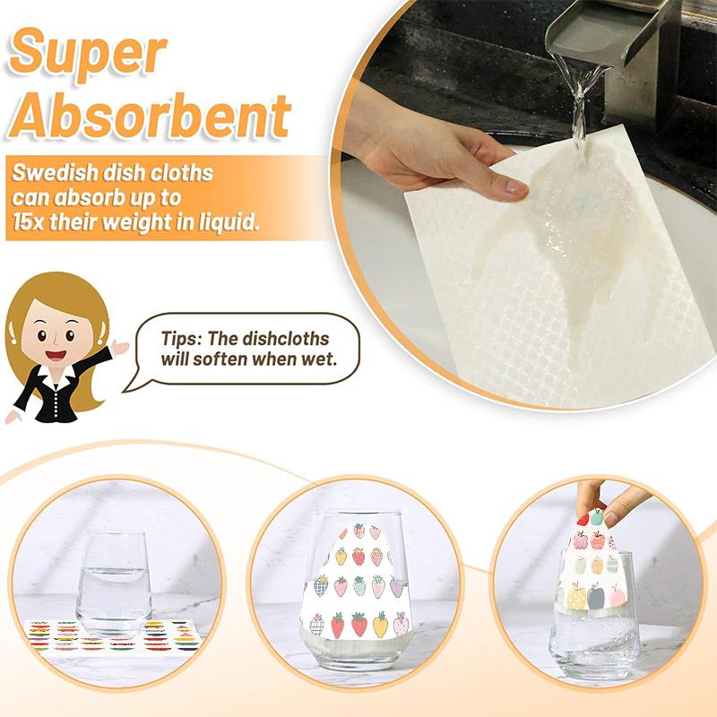 6 шт. Шведские салфетки для мытья посуды с фруктовым принтом, экологичные многоразовые кухонные полотенца, абсорбирующая кухонная чистящая салфетка, моющиеся тряпки для мытья посуды