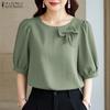 Women Casual Round Neck Summer Short Sleeve Blouse