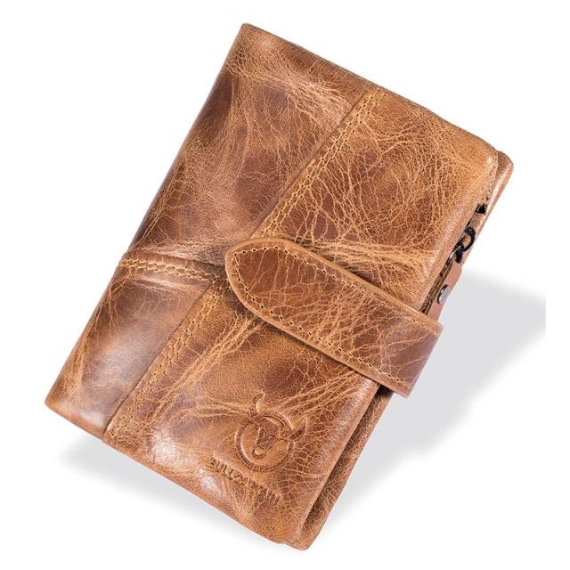 BULLCAPTAIN Кожаный кошелек, мужской модный двойной кошелек с держателем для карт, мужской кошелек с блокировкой RFID, мужской кошелек для монет, желтый, коричневый 01