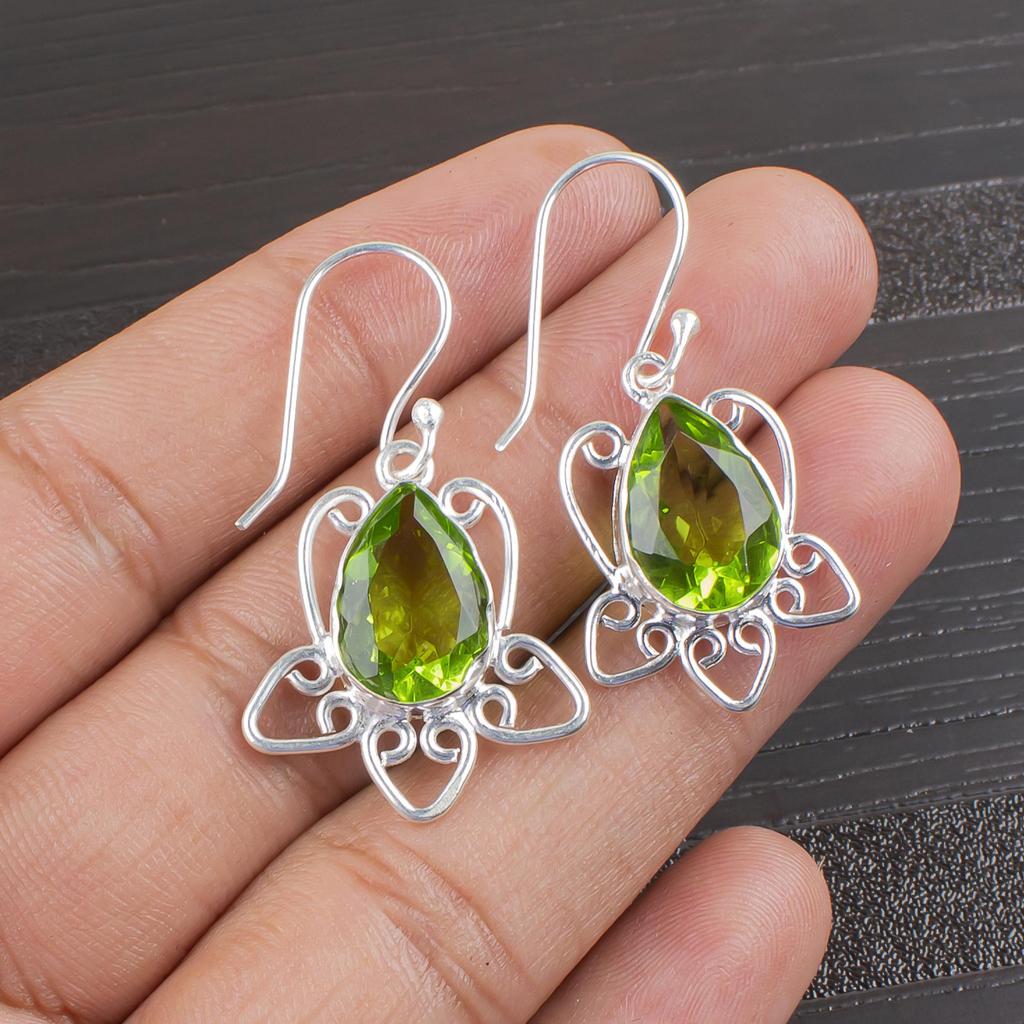 Peridot Earrings Gemstone Jewelry, 925 Solid Sterling Silver Earrings, Handmade Jewelry Birthstone Earrings, Gift For Him