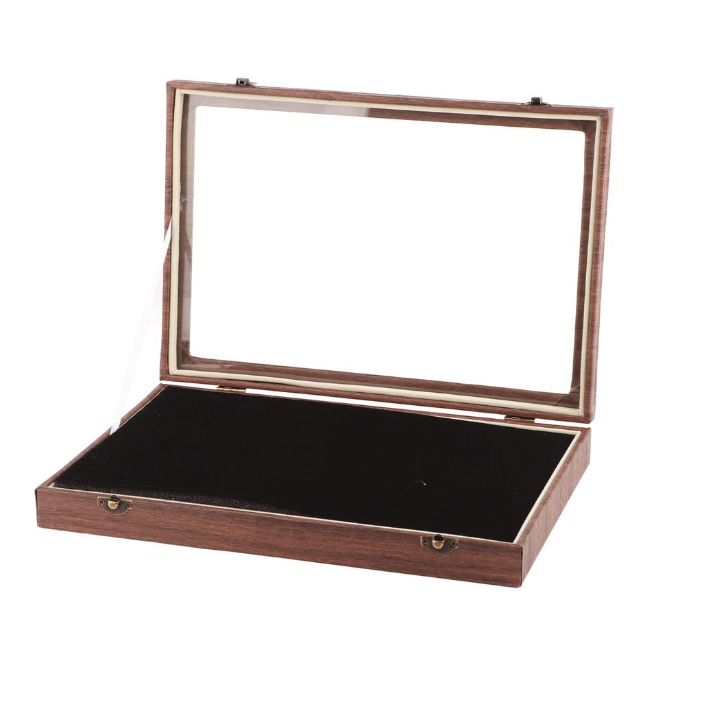 Pin Display Case Large Black PU Leather Dustproof Glass Widely Used Coin Display Case for Jewelry
