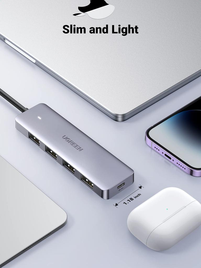 Хаб UGREEN с USB 60 см или 5 Гбит/с Данные Светодиод Питание Совместим с USB-флешками и Низким энергопотреблением Совместим с и Другие USB-C Хаб, 4-портовый Type-C 3.0