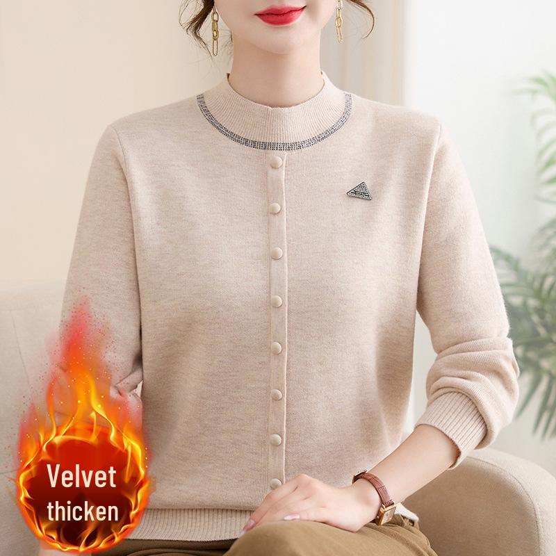 Women's Winter Plus Velvet Knitwear - Stylish Thickened Outfit for 40-60 Years Old