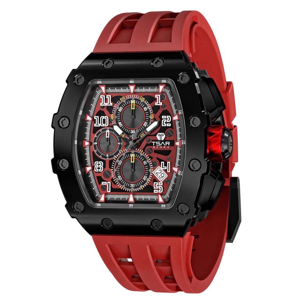 TSAR BOMBA Кварцевый Аналоговый 5 АТМ Водонепроницаемый Бочкообразный Нержавеющая Сталь Простой Большой Повседневный Спорт Идеальный День Победы Красный Мужские Часы, Механизм, Водонепроницаемость, Форма,