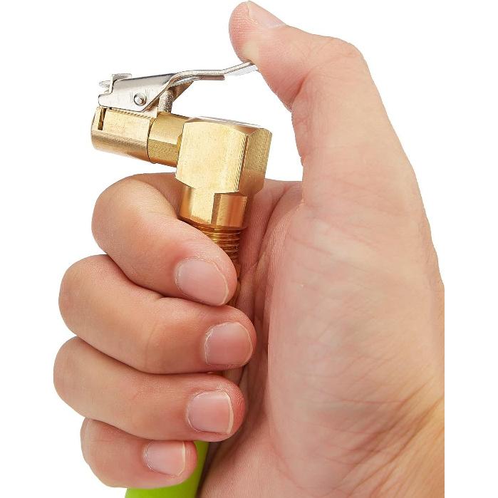 2PCS Heavy Duty Brass Air Chuck,1/4" Open Flow Right Angle Tire Inflator Lock-On SwivelAir Chuck with Clip, Silver & Golden