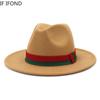Red Green Ribbon Felt Fedora Hat For Women Classic Dress Formal Church Winter Hat Wide Brim Wool Panama Jazz Cap