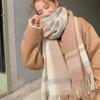 Elegant Women's Cashmere Scarf Thickened Winter Neck Warmer Soft Checkered Scarf  Daily