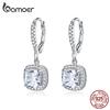BAMOER Authentic 925 Sterling Silver Dazzling CZ Square Geometric Drop Earrings for Women 14K Gold Plated Wedding Jewelry SCE520