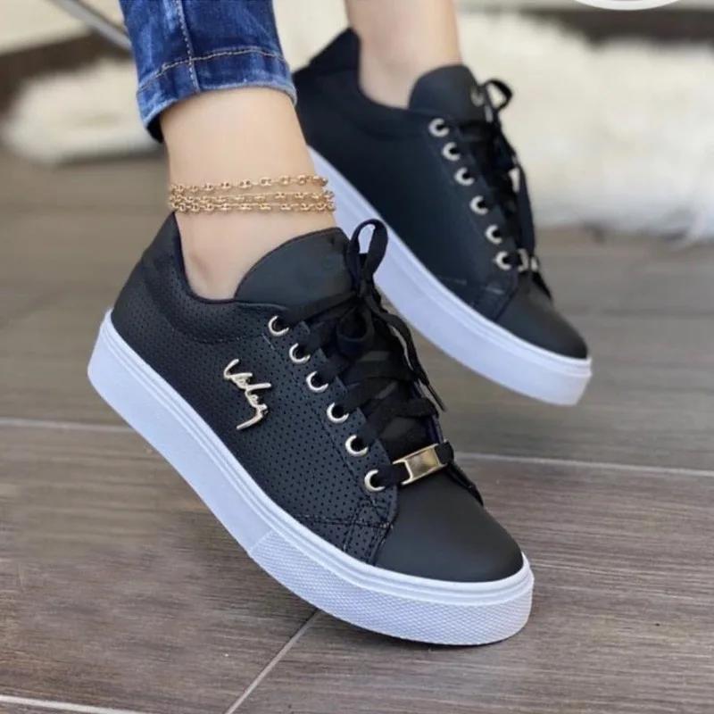 Fashion Plus Size 2025 Hot Sale Shallow Women's Vulcanize Shoes Outdoor Walking Low Heel Lace Up Sneakers Versatile Ladies Casual Shoes