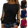 Women T-shirt Round Neck See-through Glitter Long Sleeve Tops Solid Color Loose Fit Casual Tops Daily Wear